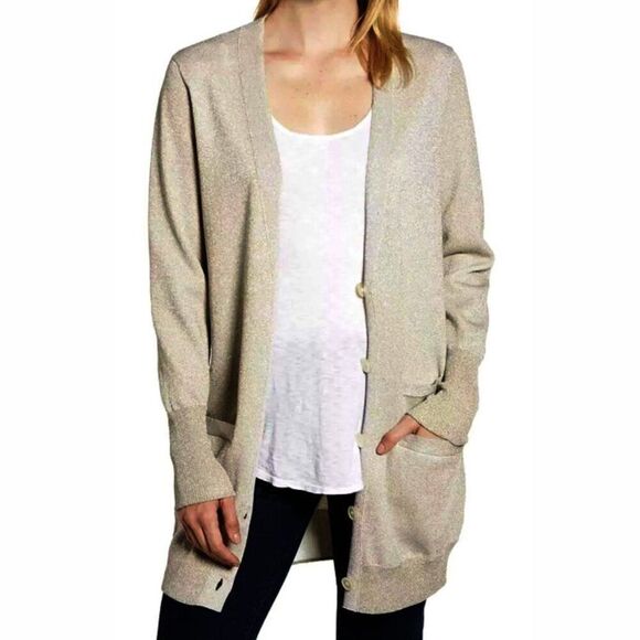 J. Crew Collection - Double-Knit Sparkle Long Cardigan Sweater - Size XS, Silver - Picture 1 of 17